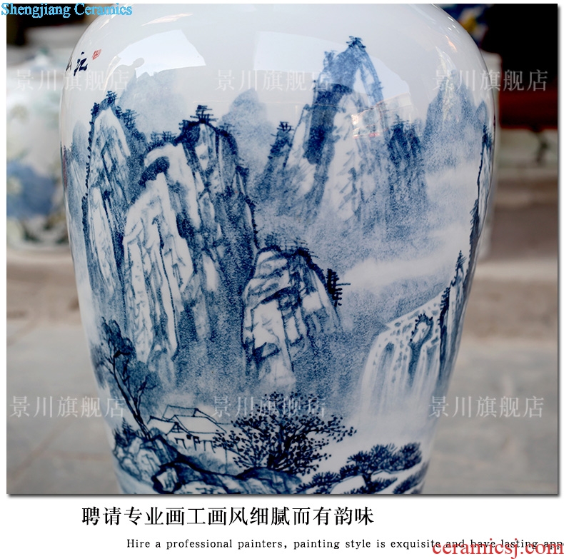 Be born great vase jiangshan jiao more antique hand-painted scenery blue and white porcelain of jingdezhen ceramics sitting room big furnishing articles