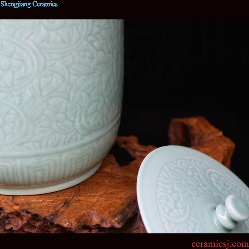 Jingdezhen jin 20 jins shadow green cover tank storage tank ceramic porcelain green rice jar of oil tank