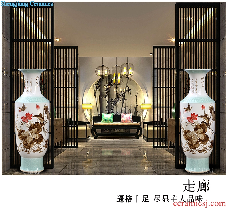 Jingdezhen ceramic fish hand-painted harmony lotus sitting room be born big vase household adornment office furnishing articles