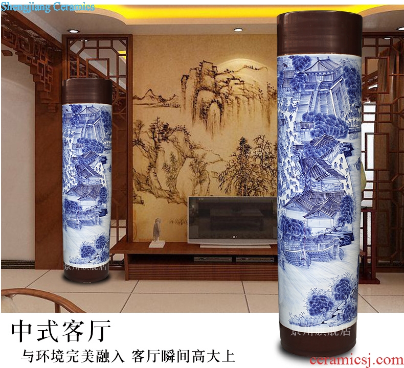 Jingdezhen ceramics qingming scroll quiver hand-painted landing big vase sitting room hotel opening furnishing articles