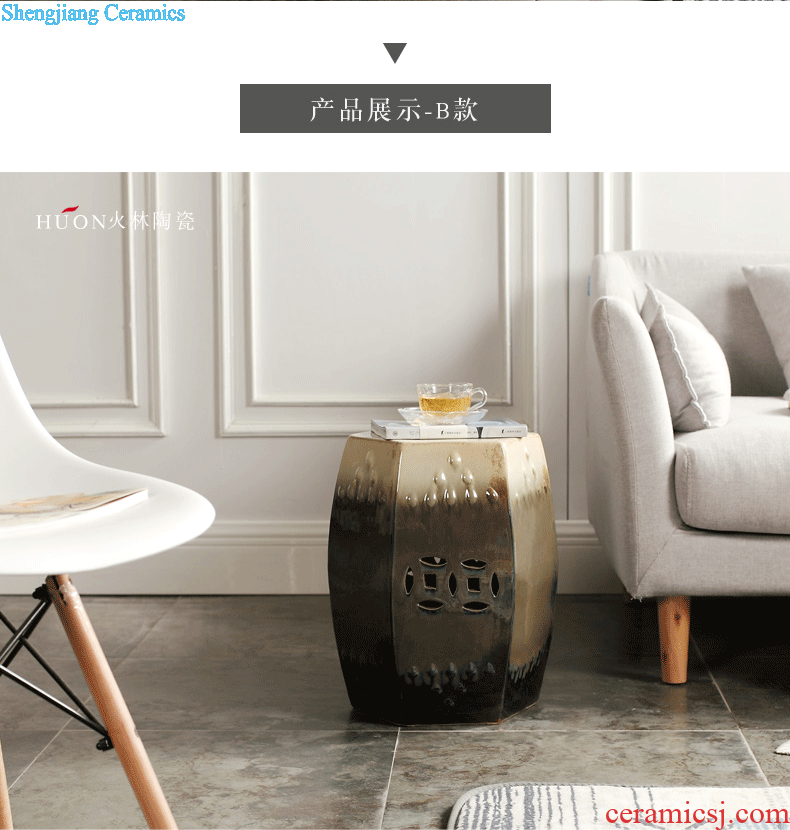 American new Chinese style coloured drawing or pattern porcelain ceramic drum stool sitting room yard pier cold pier in shoes dressing stool decorative furnishing articles