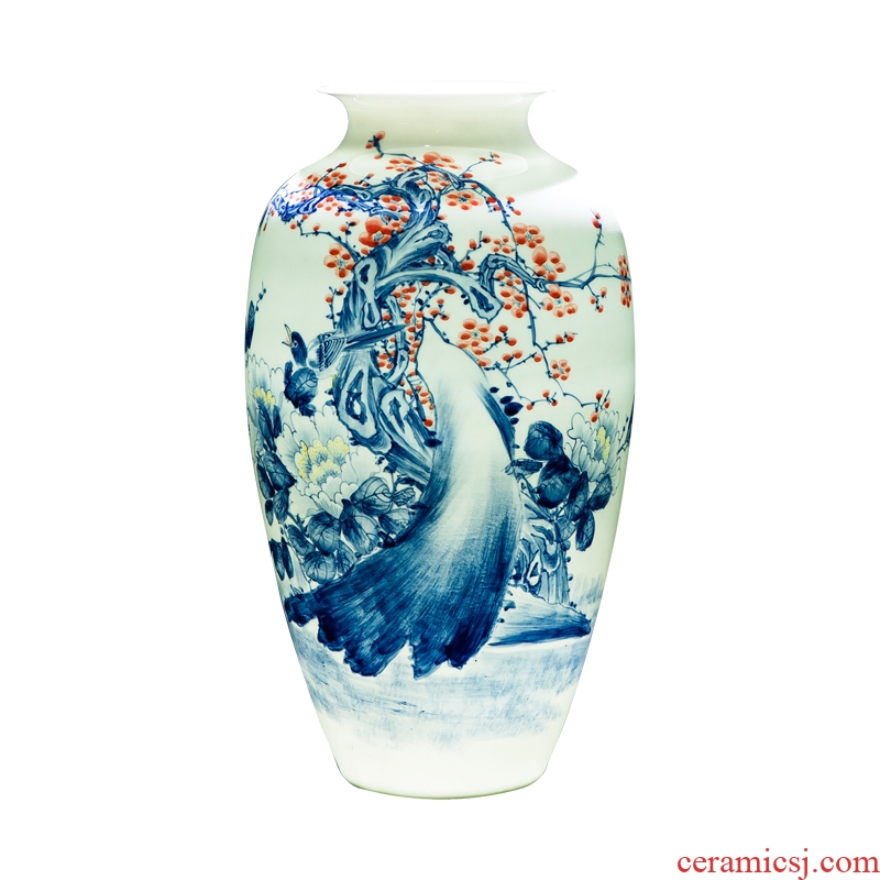Jingdezhen ceramics famous master hand painted blue and white porcelain vase furnishing articles of Chinese style decoration decoration large living room