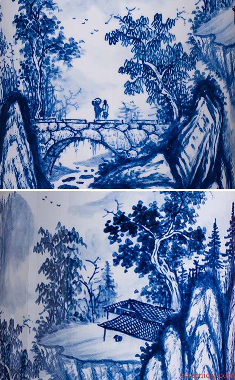 Jingdezhen ceramics famous master hand of large blue and white porcelain vase painting scroll cylinder sitting room place