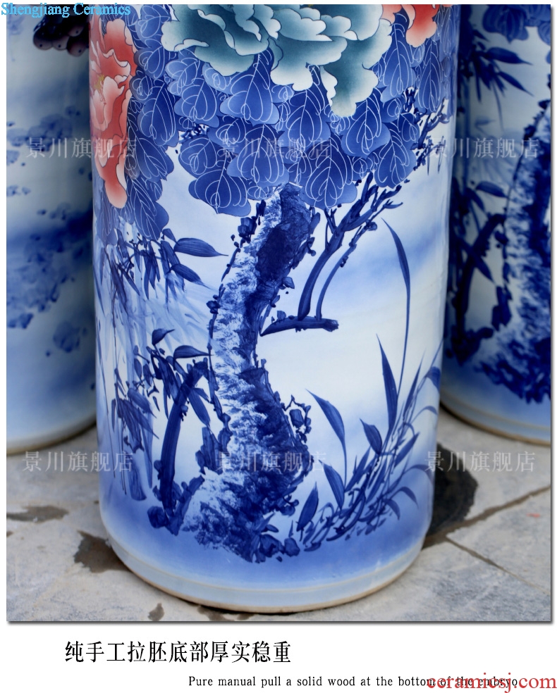 Hand-painted ceramics jingdezhen blue and white enamel peony straight landing big vase quiver sitting room adornment is placed
