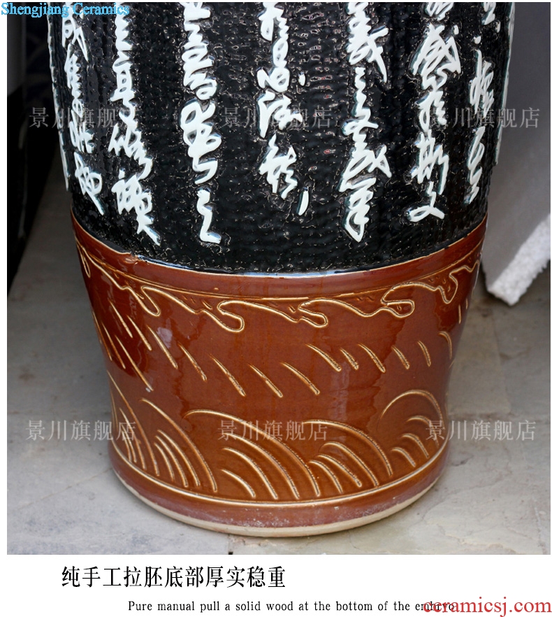 Jingdezhen ceramic carved poems handicraftsmen landing big vase household archaize sitting room study place adorn article