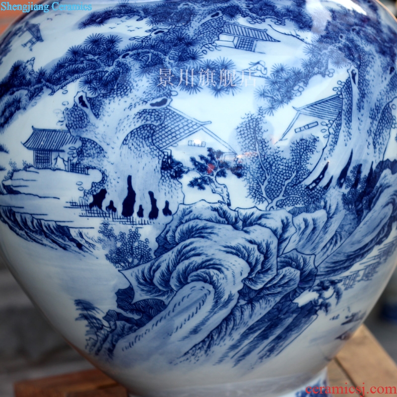Jingdezhen blue and white landscape hand-painted ceramics of large vases, archaize sitting room adornment large porcelain furnishing articles
