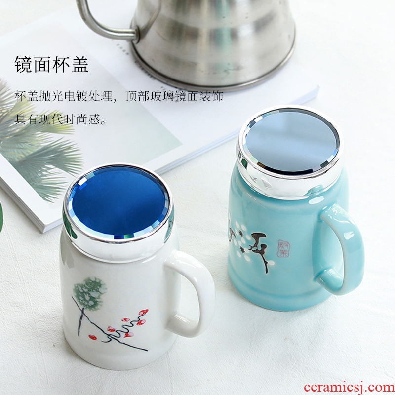 Ceramic drinking cup with cover mug creative contracted large Japanese Nordic office keep-warm glass cup