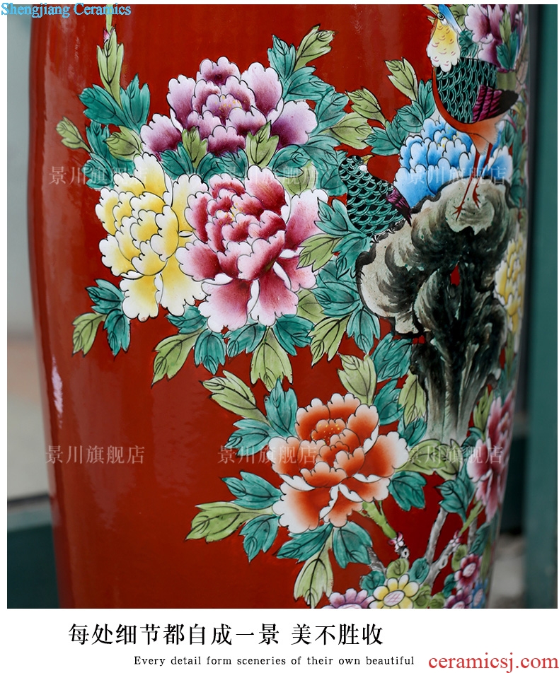 Chinese red hand-painted golden pheasant vase peony flower arranging landing big jingdezhen ceramic guest modern Chinese style household furnishing articles