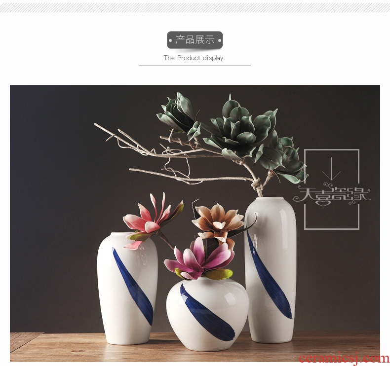 Contemporary and contracted style ceramic vase three-piece creative living room TV ark home decoration furnishing articles dried flowers