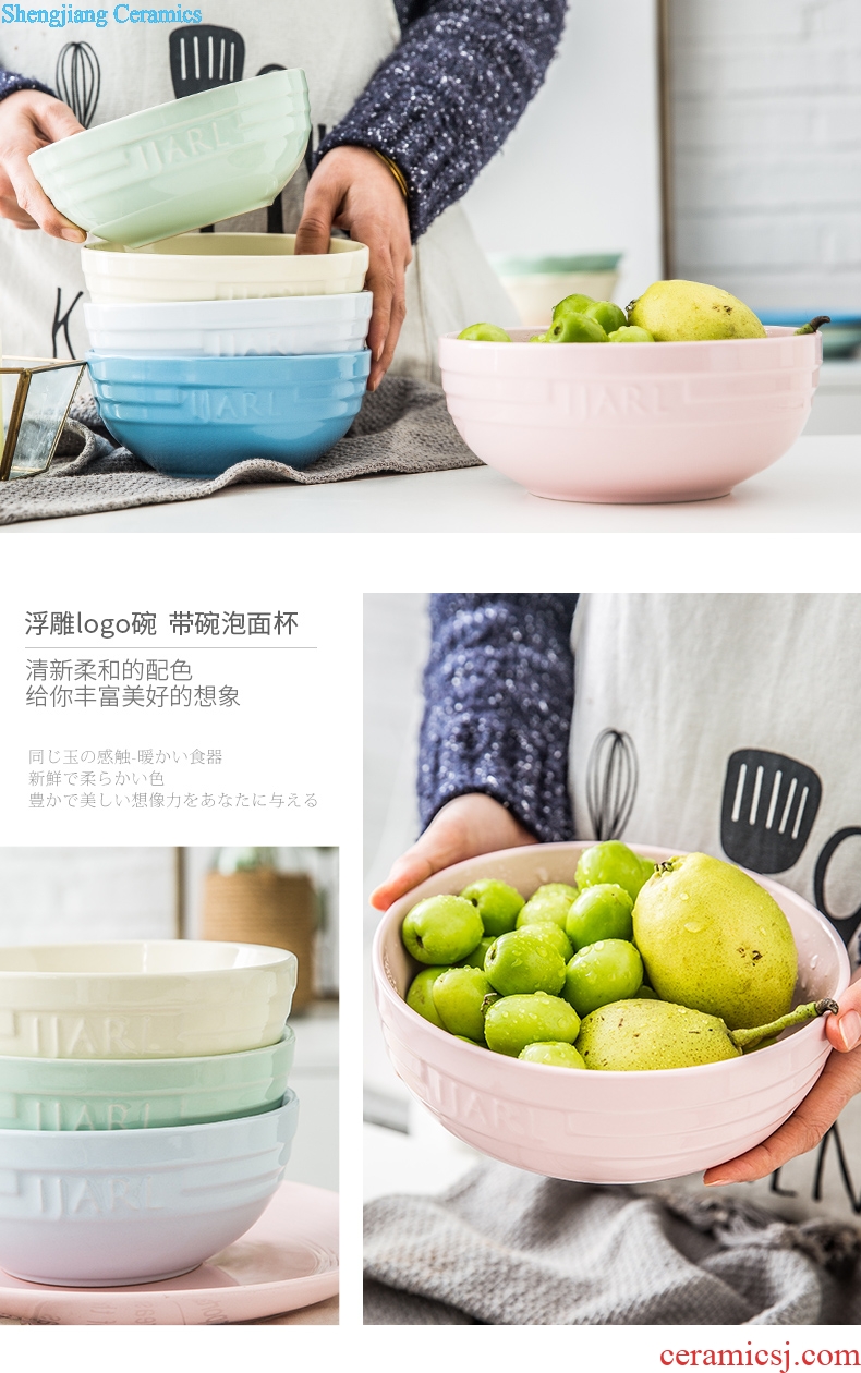 Million jia creative ceramic cute Japanese with cover large bowl bubble rainbow noodle bowl noodles cup noodles for breakfast bowl
