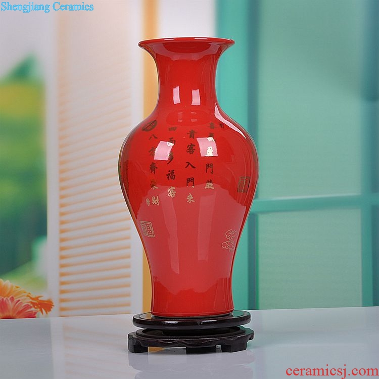 Jingdezhen ceramics China red Jin Fu vase household adornment handicraft decoration wedding gift for the wedding