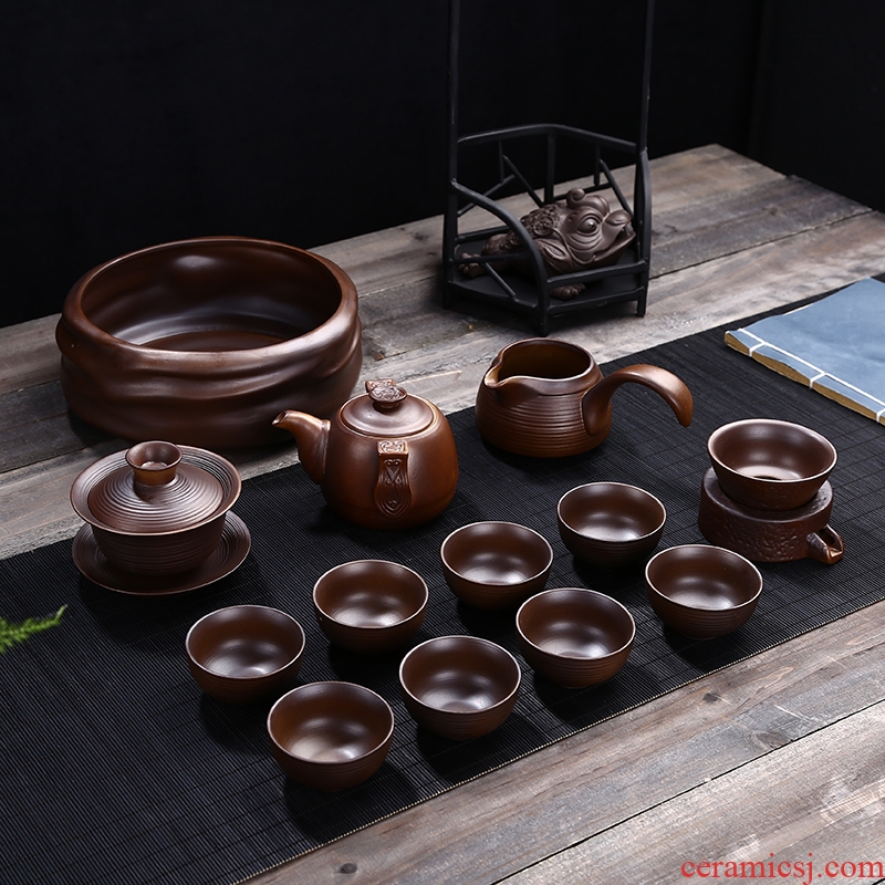 Restoring ancient ways leopard lam kung fu tea set suit household jingdezhen ceramic tea cup teapot Japanese tea ceremony the living room