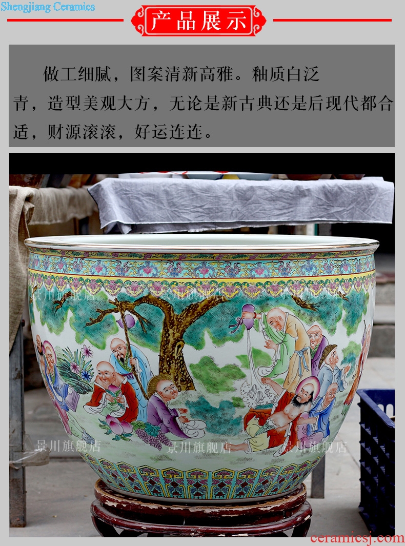 Jingdezhen ceramic goldfish bowl hand-painted the fairy party figure the tortoise fish basin water lily cylinder home garden furnishing articles