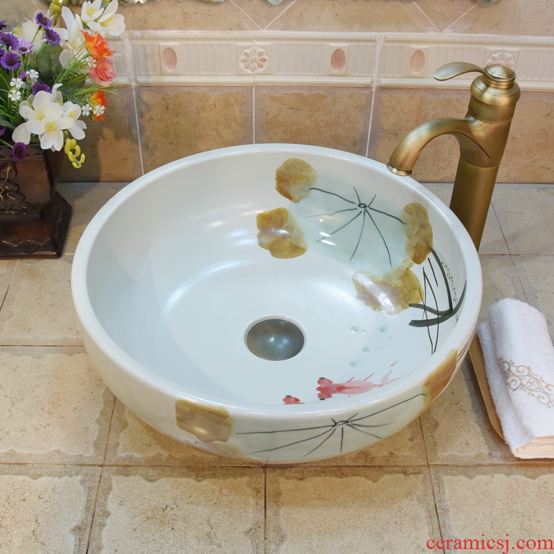 JingYuXuan jingdezhen ceramic lavatory basin art basin sink the stage basin hand-painted autumn lotus fish