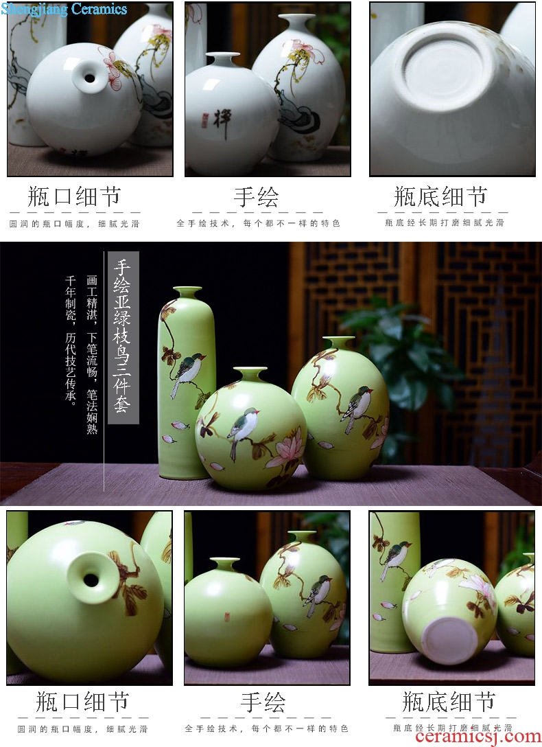 Jingdezhen hand-painted ceramic fashion home furnishing articles hydroponic dry flower arranging flowers sitting room lucky bamboo vase three-piece suit