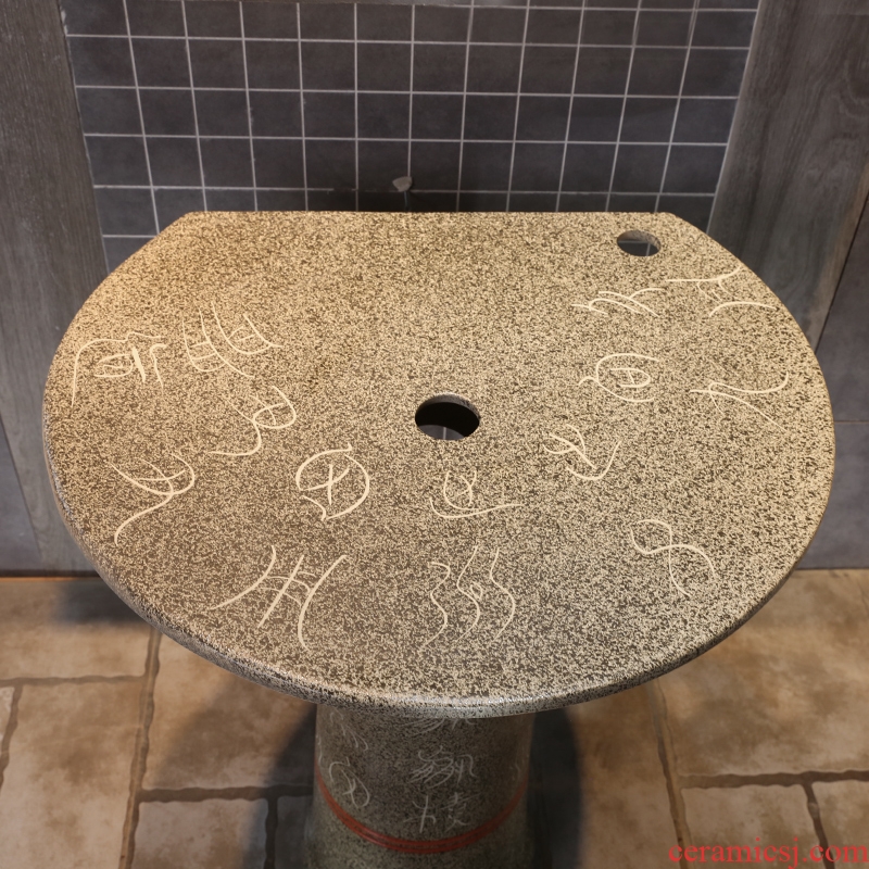 JingYan gray frosted art basin mini ceramic sink vertical column pillar one floor type lavatory