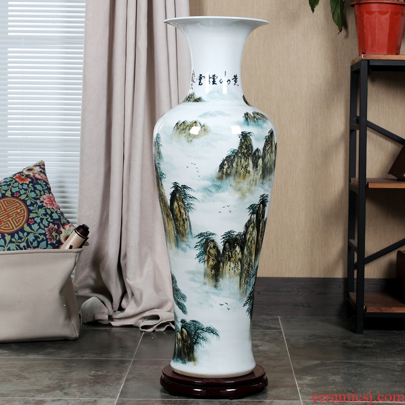 Jingdezhen ceramic floor day hao big vase hand-painted lotus landscape ceramic vase sitting room home decoration