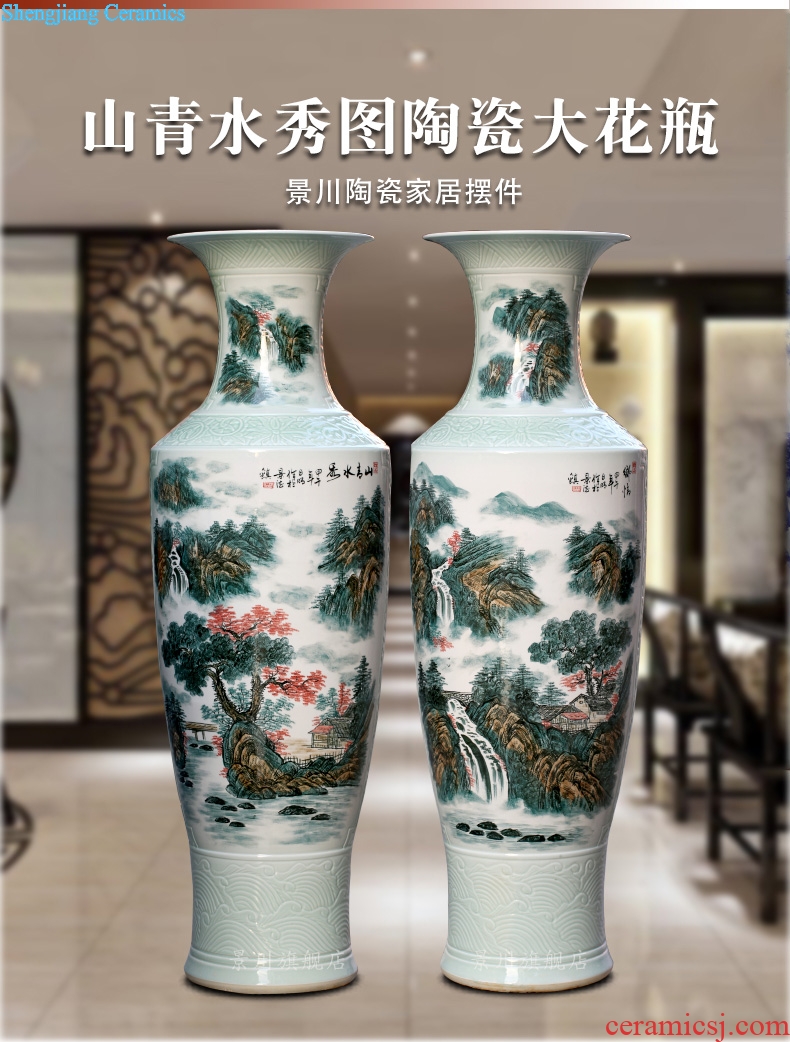 Jingdezhen ceramics hand-painted mountain green water show large vases, furnishing articles sitting room hotel modern household adornment