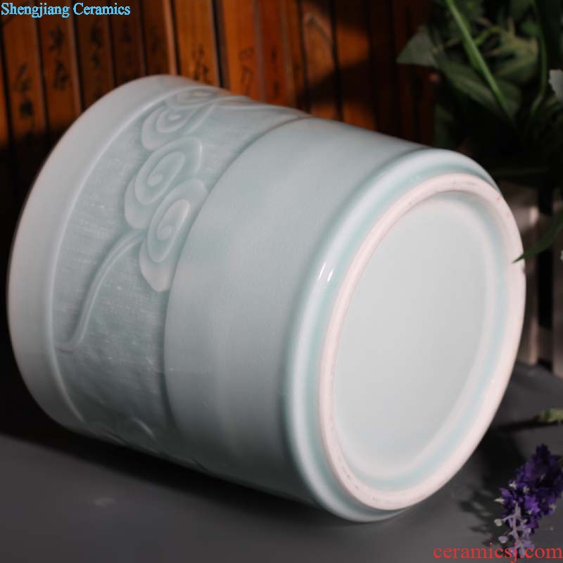 Jingdezhen celadon with cover storage porcelain cover pot celadon decoration elegant kitchen store dry porcelain cover tank