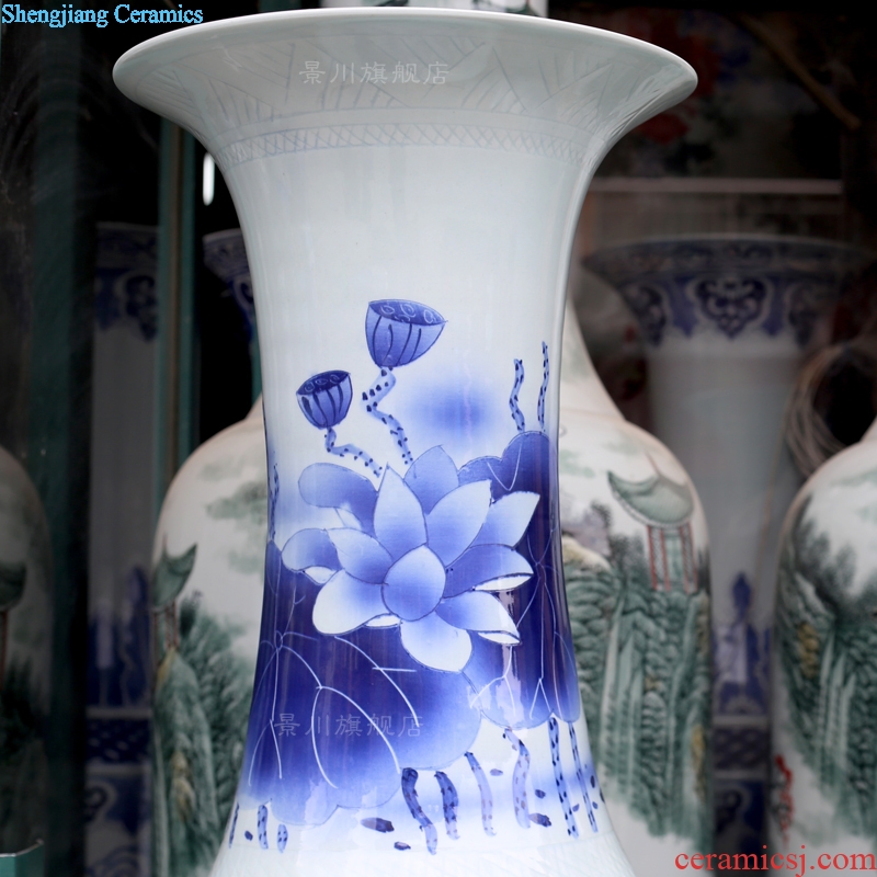 Jingdezhen ceramics engraving hand-painted lotus pond moonlight of large vases, sitting room decorates household porcelain furnishing articles