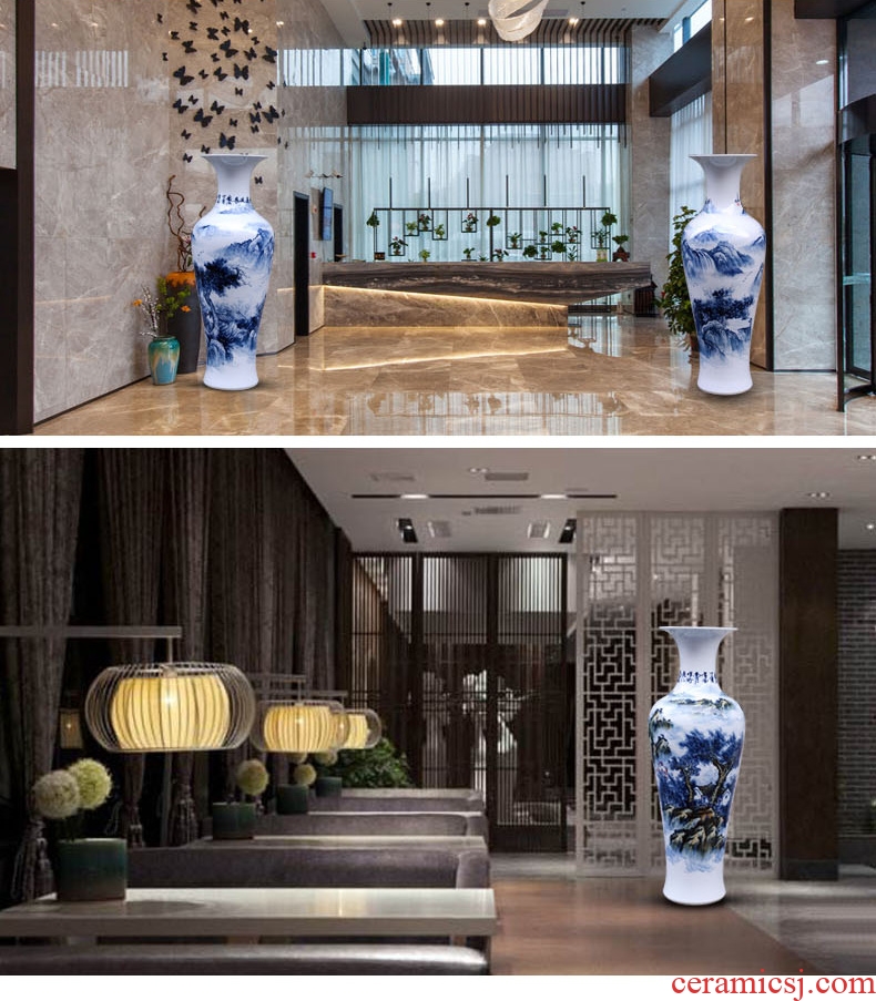 Jingdezhen ceramic floor day hao big vase hand-painted lotus landscape ceramic vase sitting room home decoration