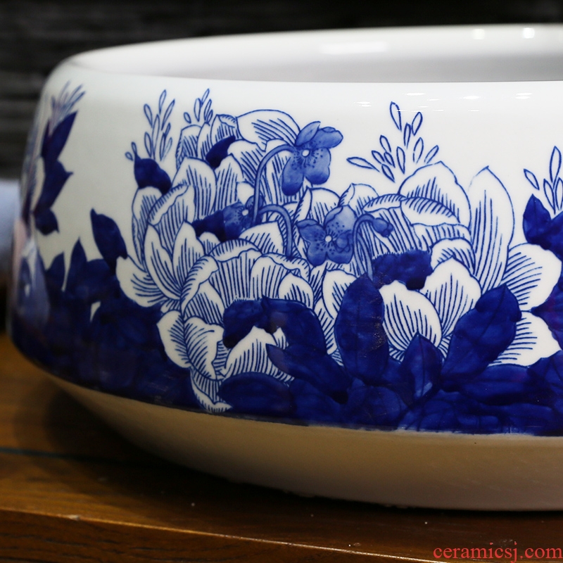 JingYan jingdezhen blue and white porcelain art basin bathroom sinks the stage of the basin that wash a face basin - hibiscus