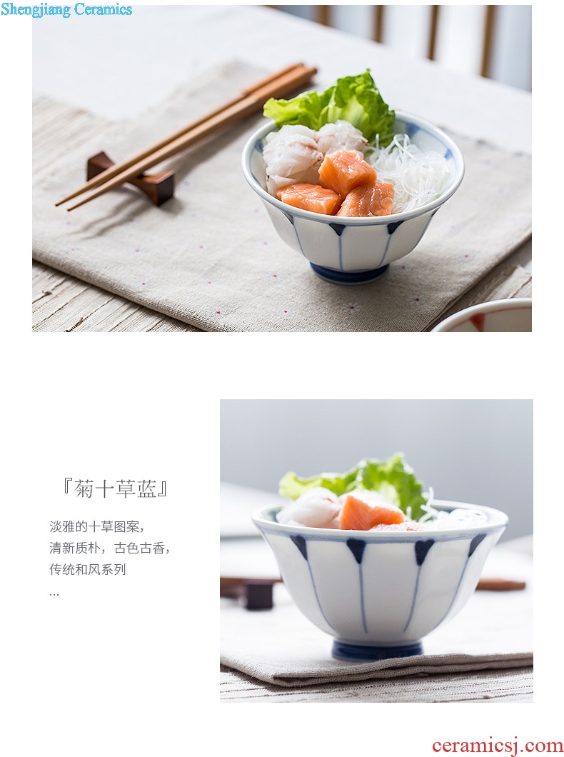 Ijarl million jia Japanese import antique white porcelain ceramic bowl tall bowl prevent hot home eat rice bowl microwave bowl
