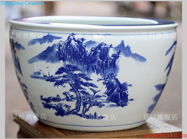 Blue and white porcelain of jingdezhen ceramics tortoise cylinder lotus potted landscape painting a goldfish bowl sitting room place basin study