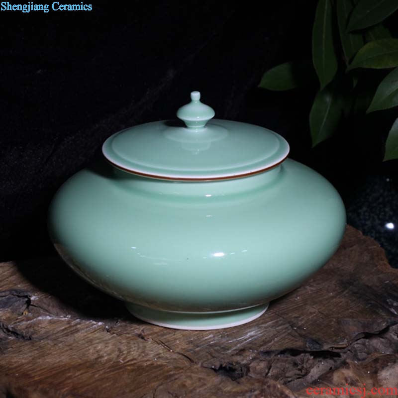 Jingdezhen celadon 5 jins of 15 kg small storage tank celadon cover pot home furnishing articles furnishing articles collection