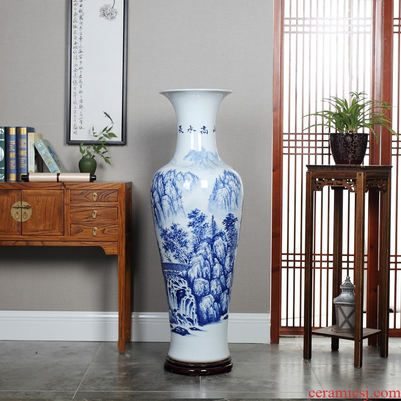 Jingdezhen ceramics high white large blue and white porcelain vase hotel opening gifts sitting room adornment is placed