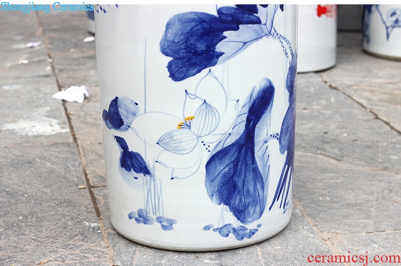 Jingdezhen ceramic figure hand-painted lotus vase books calligraphy and painting cylinder pastel quiver cap tube of Chinese style living room mesa furnishing articles