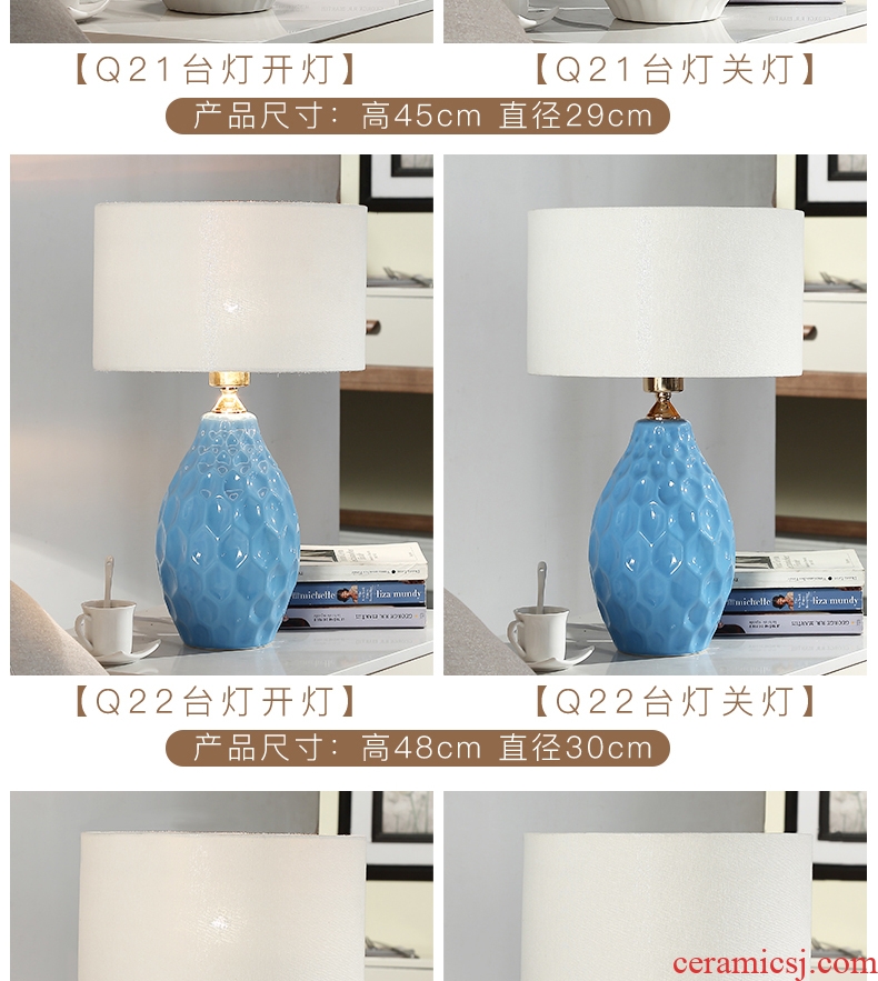 Nordic ceramic desk lamp the sitting room is contracted and contemporary bedroom berth lamp study warm bedside table lamp of remote control