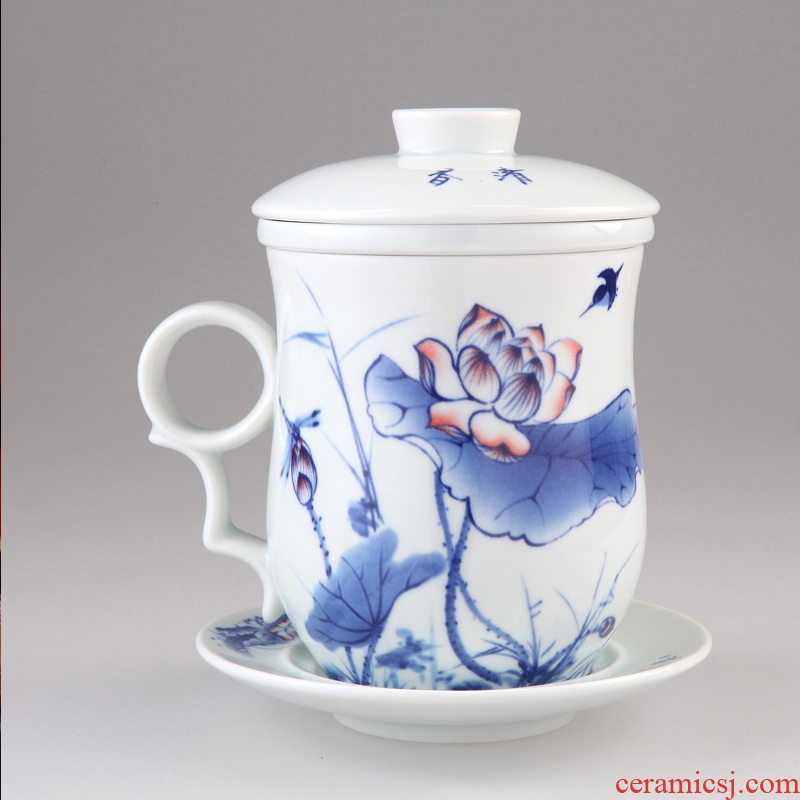 Ceramic tea cup DH blue and white porcelain cup with cover filter cup jingdezhen domestic ceramic tea cup