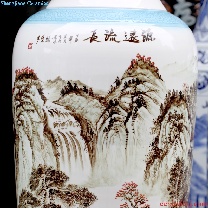 Jingdezhen porcelain has a long history in the hand-painted color ink landscape painting big vase home sitting room be born modern furnishing articles