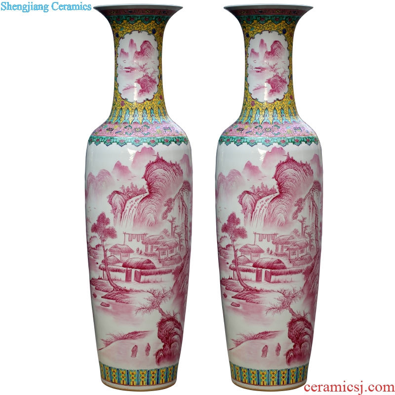 Jingdezhen ceramic hand-painted landscape painting big vase household living room floor furnishing articles shops opening gifts