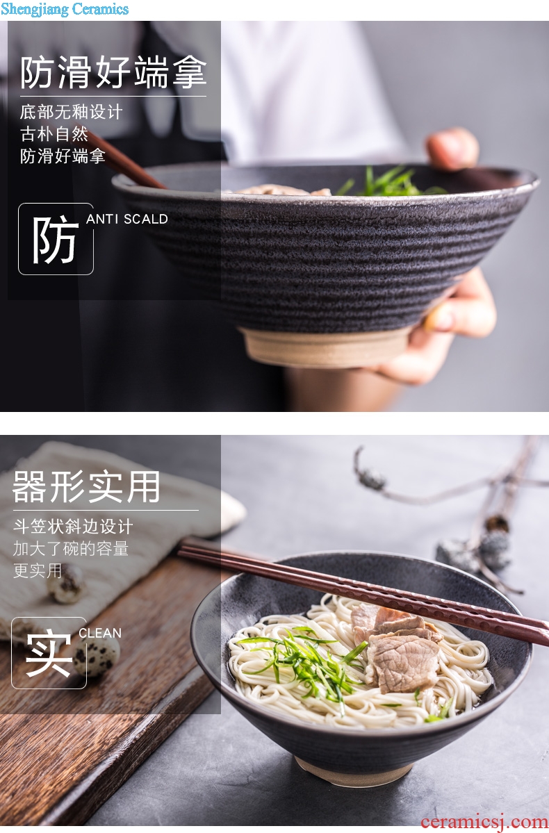 Ijarl Japanese household large ceramic bowl noodle soup bowl creative dishes tableware suit commercial hat to bowl