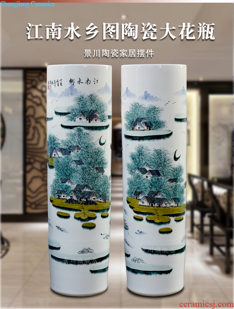 Jingdezhen ceramic hand-painted pastel jiangnan water landing big vase home sitting room hotel shop decoration