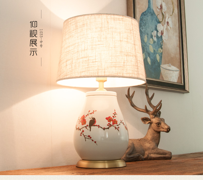 All copper ceramic desk lamp modern new Chinese style simple hand-painted flowers and birds sitting room the hotel bedroom berth lamp 1033 study