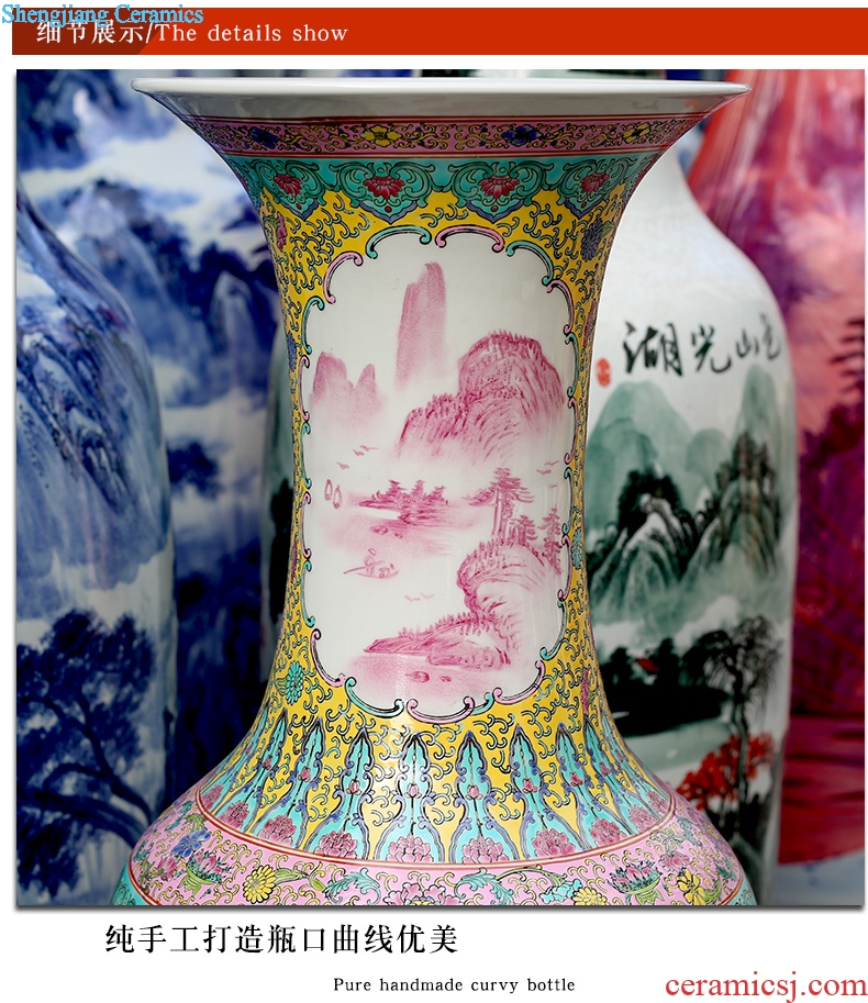 Jingdezhen ceramic hand-painted landscape painting big vase household living room floor furnishing articles shops opening gifts