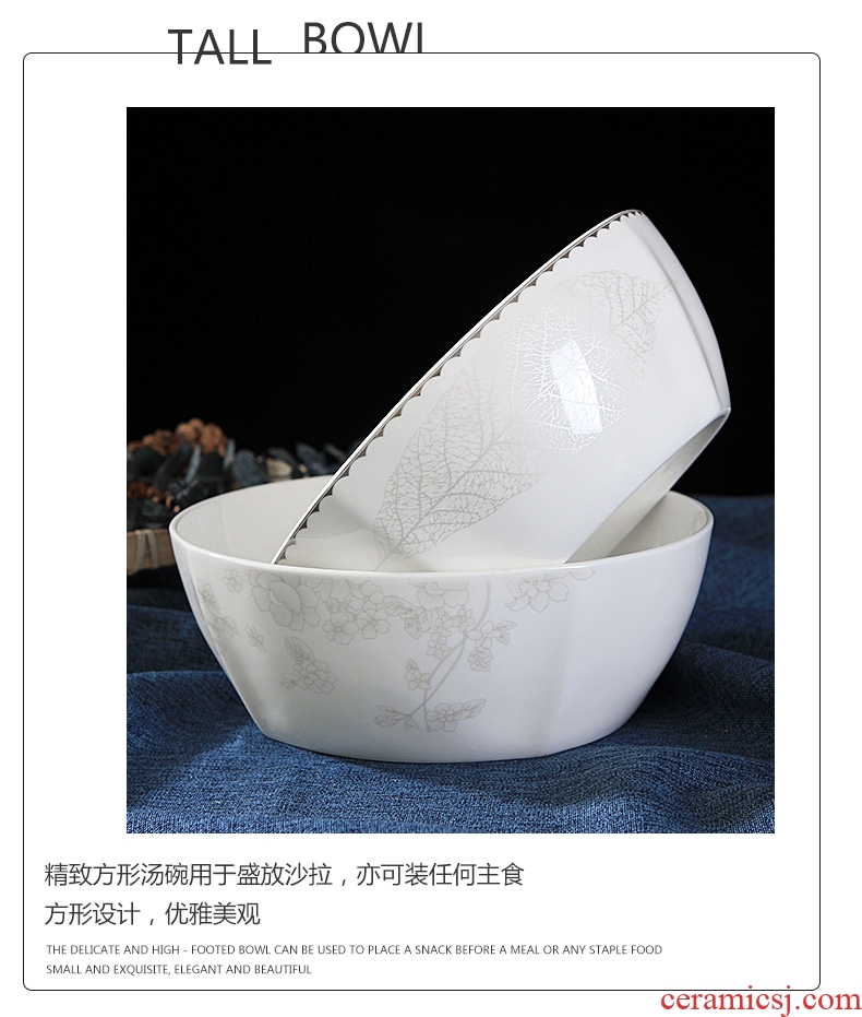 Jingdezhen ceramic dishes and rice bowls of household square Chinese tableware prevent hot to eat noodles bowl noodles in soup bowl contracted