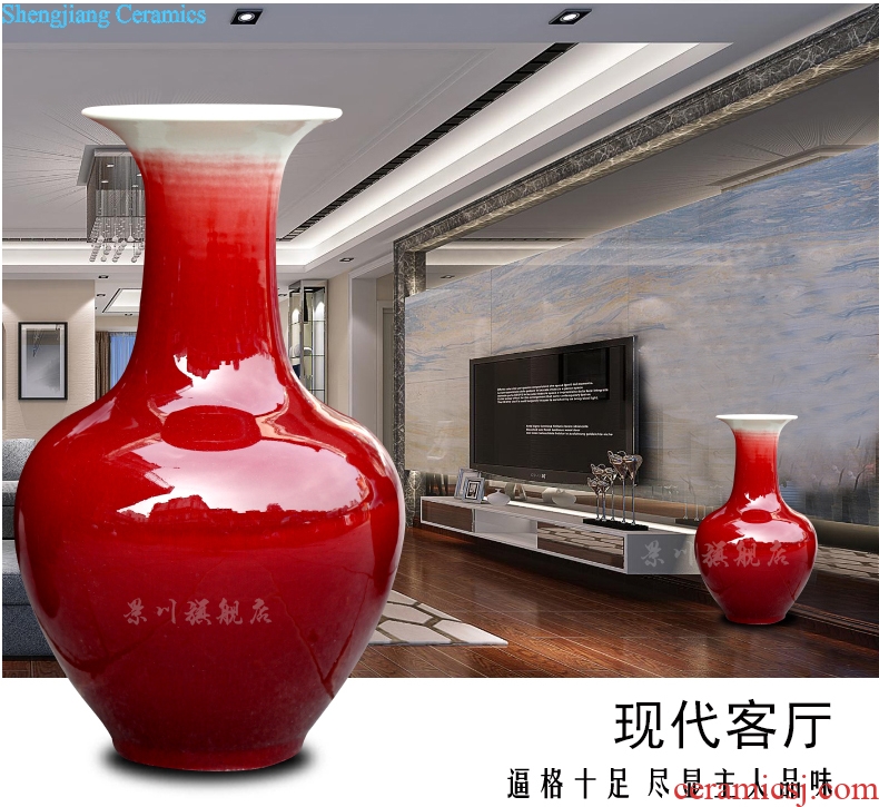 Jingdezhen China red ceramics dried flowers flower arrangement ruby red big vase household hotels sitting room be born modern large furnishing articles