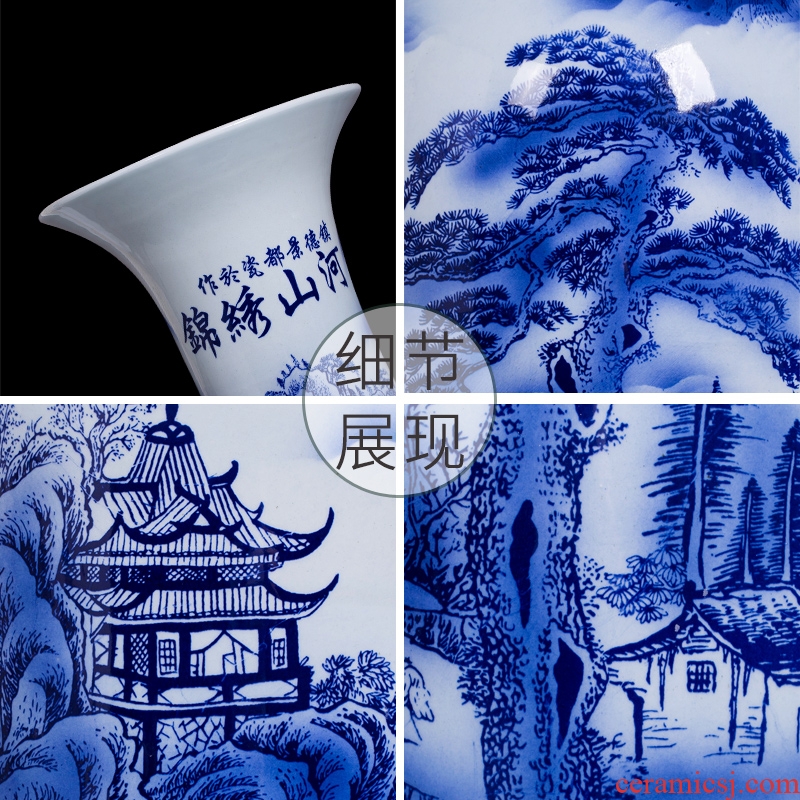 Jingdezhen ceramic large Chinese blue and white porcelain vase furnishing articles sitting room adornment landing large hotel opening gifts