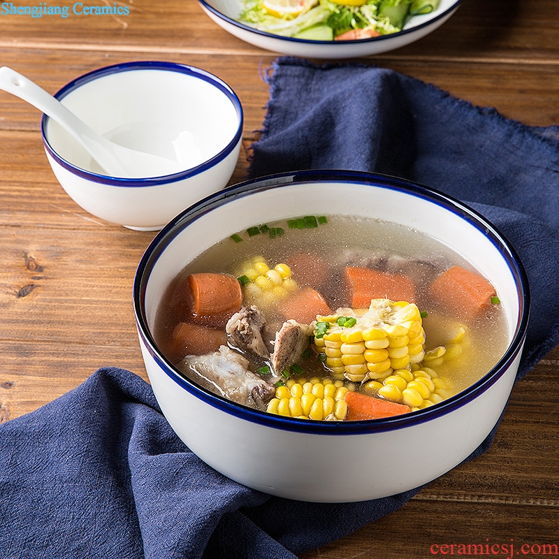 Large bowl of soup bowl rainbow noodle bowl ceramic household lovely fruit salad bowl dish bowl household individuality creative enamel bowls of soup basin