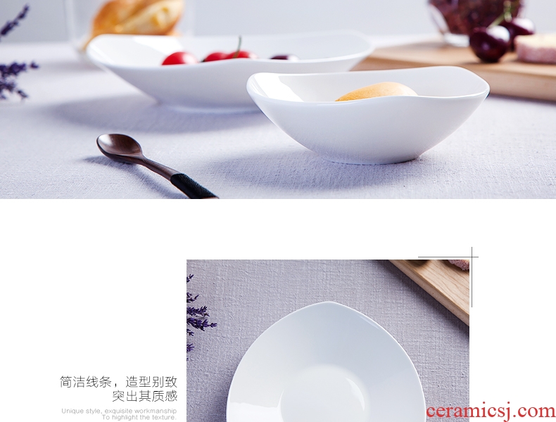 Jingdezhen porcelain household pure white bone porcelain triangle soup plate pasta FanPan salad vegetables dishes creative ceramic plate