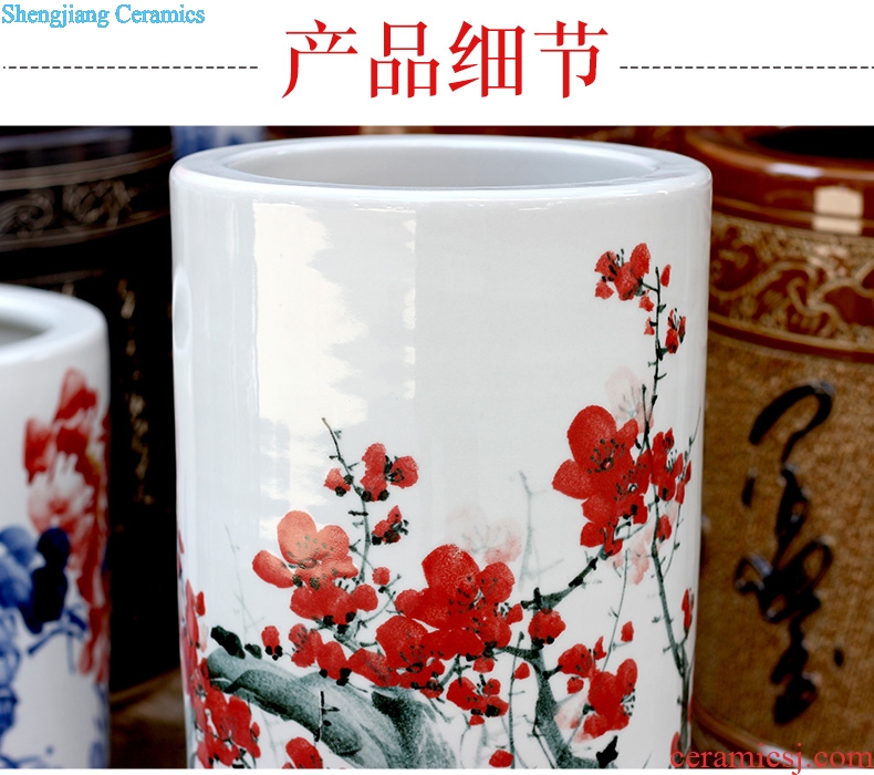 Jingdezhen ceramic hand-painted plum quiver mesa vase sitting room office furnishing articles calligraphy and painting scroll to receive goods