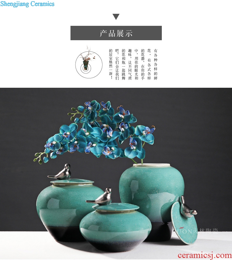 Modern new Chinese style household adornment creative ceramic handicraft furnishing articles riches and honour bird TV ark cover pot sitting room