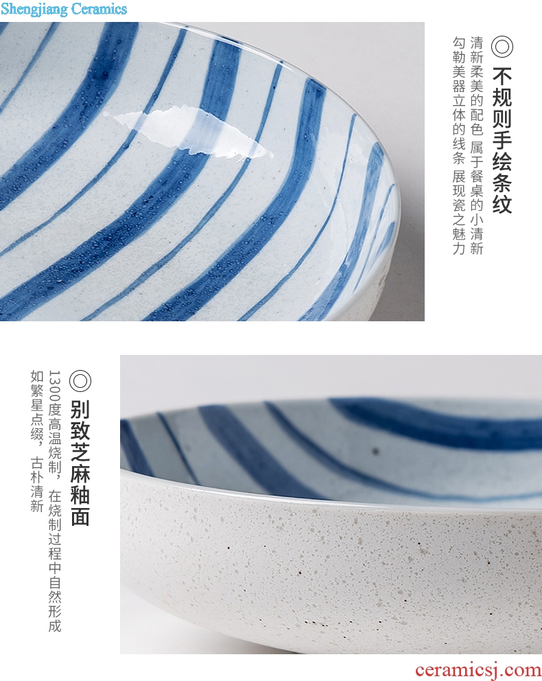 Ijarl creative Japanese ceramic salad bowl contracted stripe domestic large deep dish Karen rainbow noodle bowl salad bowl