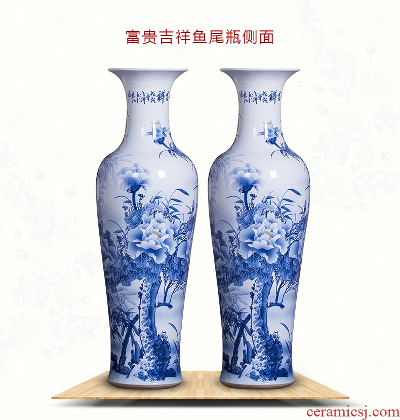 Jingdezhen ceramic big hand blue and white porcelain vase furnishing articles of Chinese style home sitting room ground adornment hotel decoration