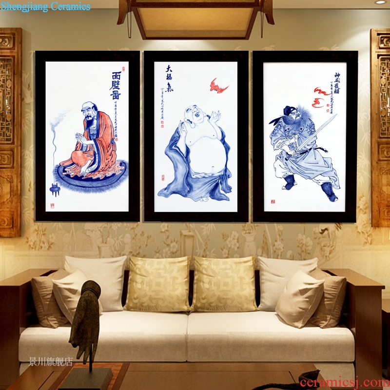 Jingdezhen blue and white porcelain hand-drawn characters porcelain plate painting sofa setting wall adornment home sitting room hangs a picture of ceramic painting