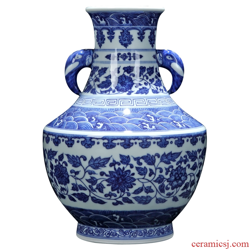 Jingdezhen hand-painted antique vase of blue and white porcelain ceramic furnishing articles rich ancient frame sitting room collect porcelain decorative handicrafts